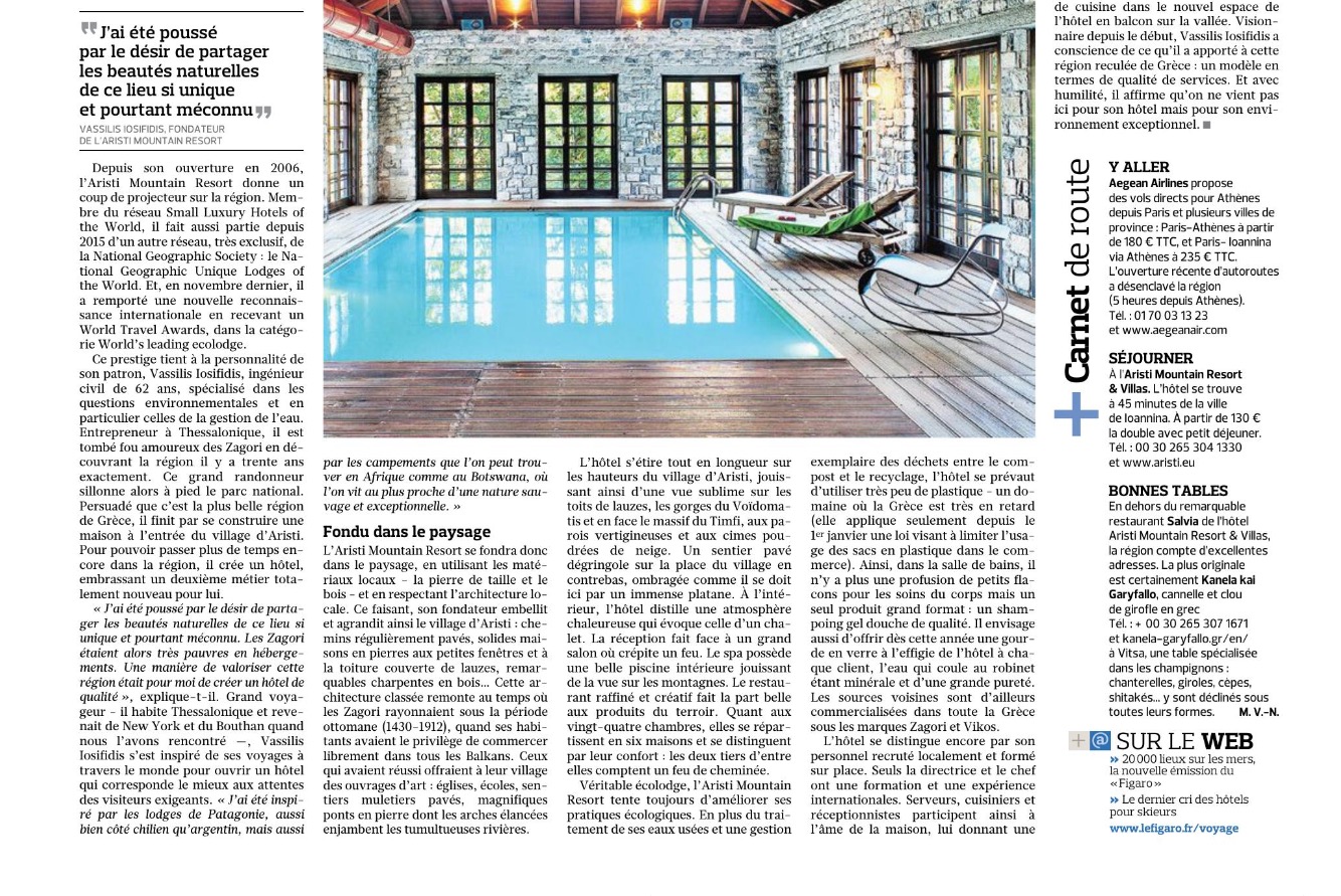 Paris “Le Figaro” 2018 – reference to the interior atmosphere of Aristi Mountain Resort